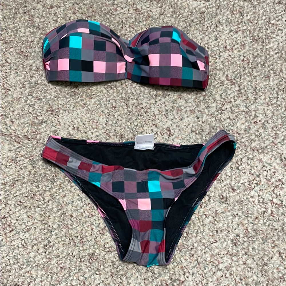 Firefly padded strapless Checkered Bikini Set
